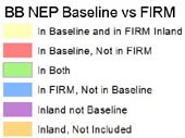 Key to floodplain FIRM discrepancies with BBNEP baseline floodplain.