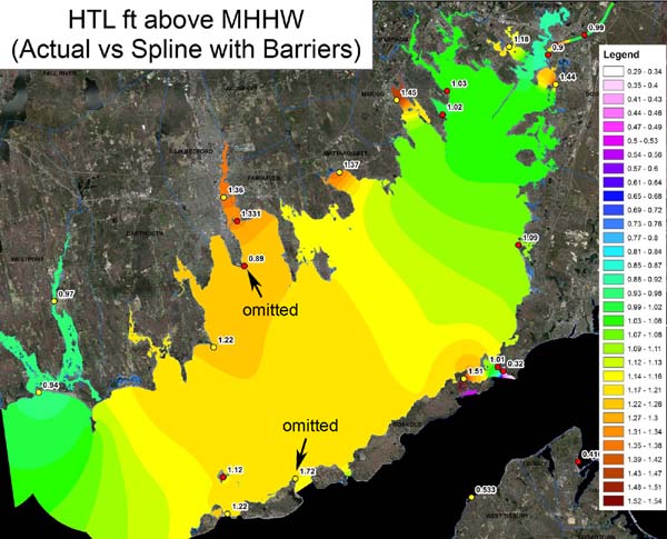 HTL elevations above MHHW around Buzzards Bay HTL elevations above MHHW around Buzzards Bay