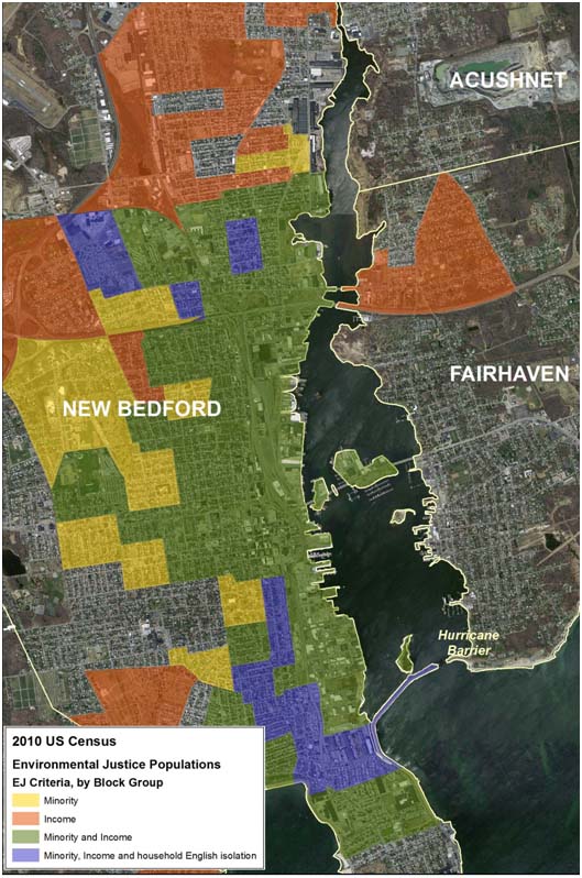Environmental justice areas around New Bedford Harbor. Environmental justice areas around New Bedford Harbor